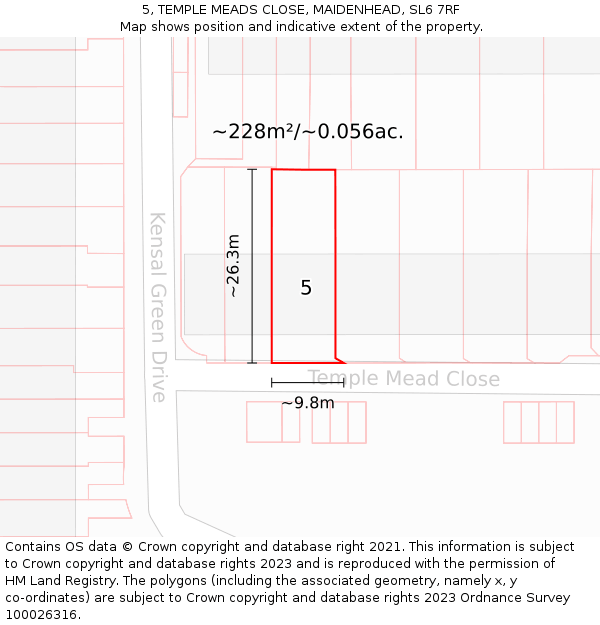 5, TEMPLE MEADS CLOSE, MAIDENHEAD, SL6 7RF: Plot and title map