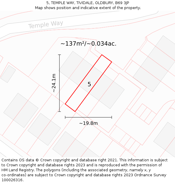 5, TEMPLE WAY, TIVIDALE, OLDBURY, B69 3JP: Plot and title map