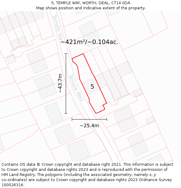 5, TEMPLE WAY, WORTH, DEAL, CT14 0DA: Plot and title map