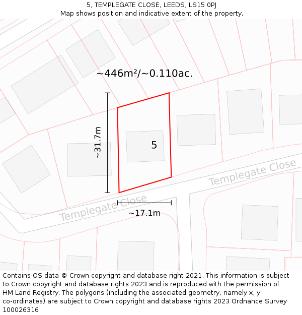 5, TEMPLEGATE CLOSE, LEEDS, LS15 0PJ: Plot and title map