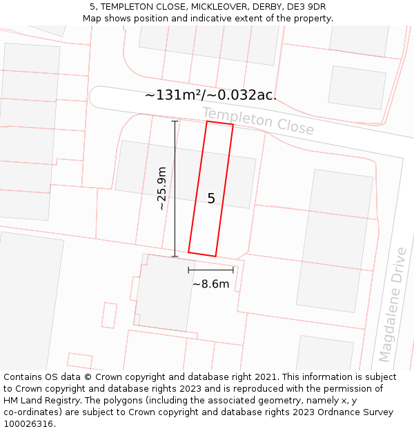 5, TEMPLETON CLOSE, MICKLEOVER, DERBY, DE3 9DR: Plot and title map