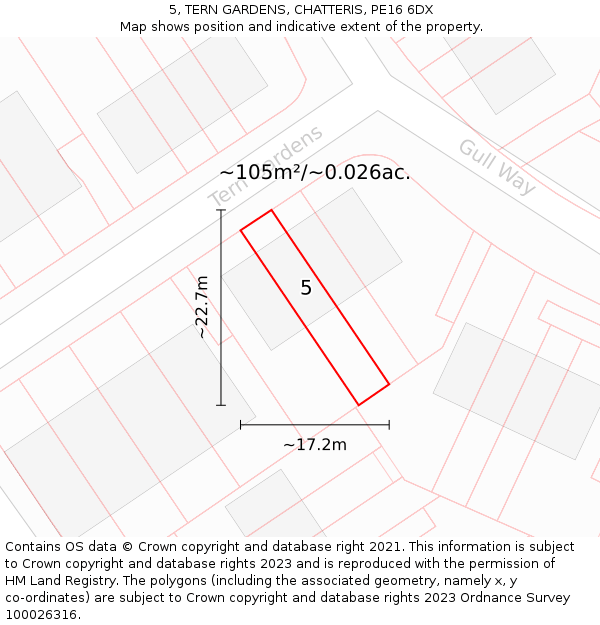 5, TERN GARDENS, CHATTERIS, PE16 6DX: Plot and title map