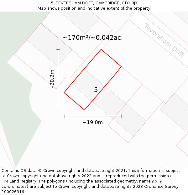 5, TEVERSHAM DRIFT, CAMBRIDGE, CB1 3JX: Plot and title map