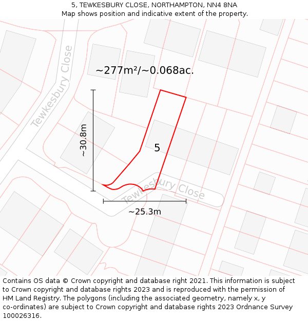 5, TEWKESBURY CLOSE, NORTHAMPTON, NN4 8NA: Plot and title map