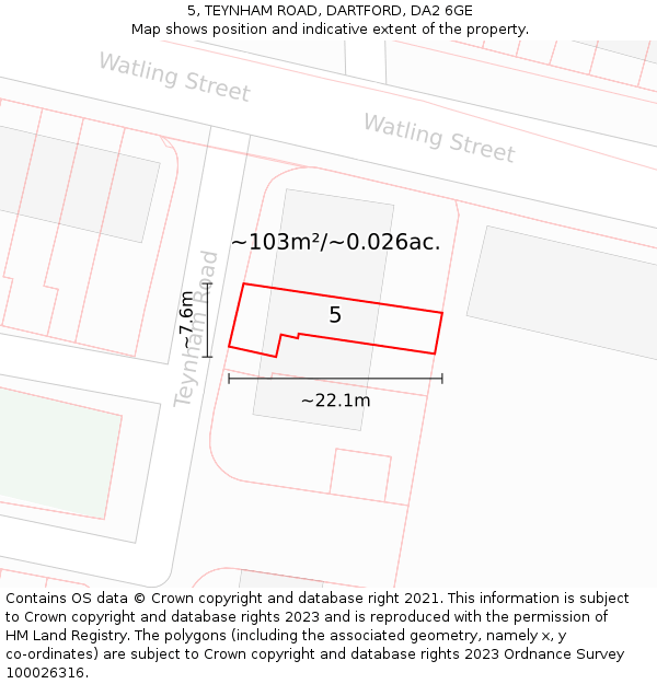 5, TEYNHAM ROAD, DARTFORD, DA2 6GE: Plot and title map