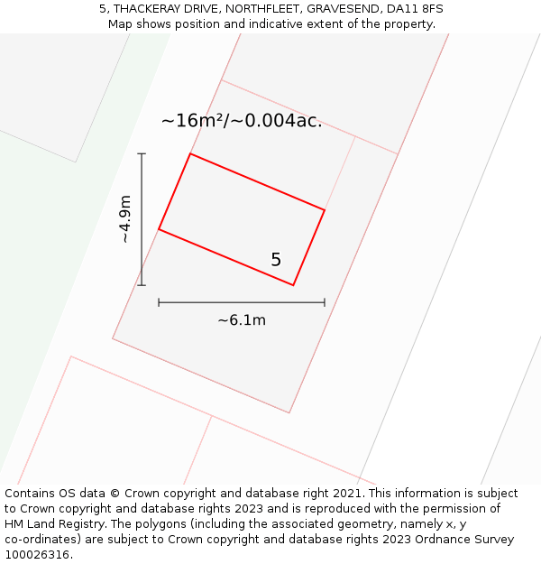 5, THACKERAY DRIVE, NORTHFLEET, GRAVESEND, DA11 8FS: Plot and title map
