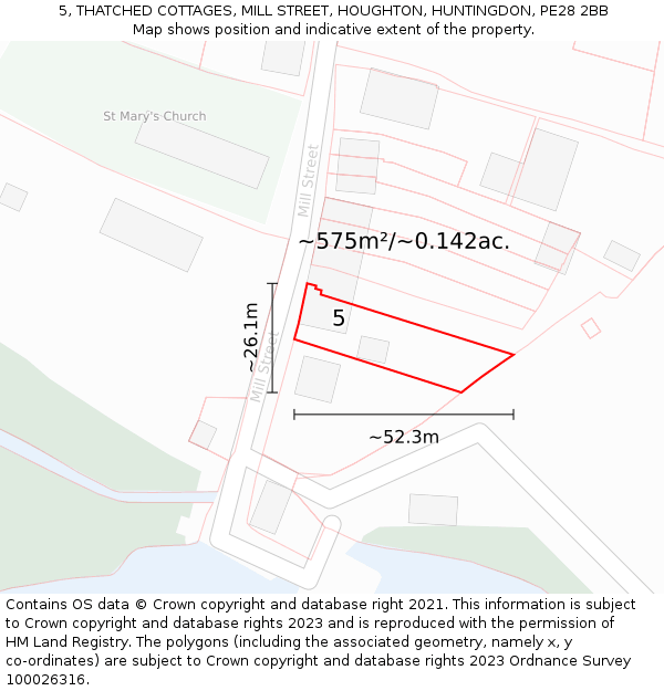 5, THATCHED COTTAGES, MILL STREET, HOUGHTON, HUNTINGDON, PE28 2BB: Plot and title map