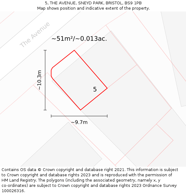 5, THE AVENUE, SNEYD PARK, BRISTOL, BS9 1PB: Plot and title map