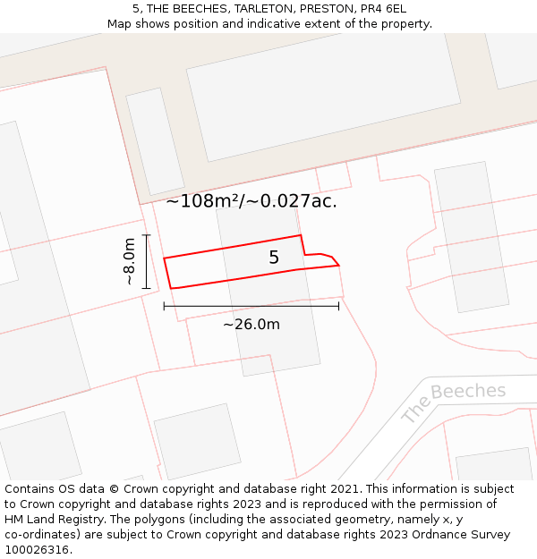 5, THE BEECHES, TARLETON, PRESTON, PR4 6EL: Plot and title map