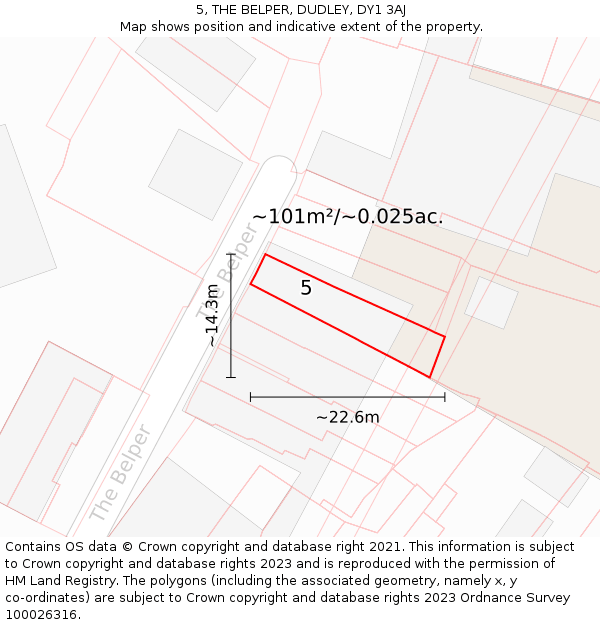 5, THE BELPER, DUDLEY, DY1 3AJ: Plot and title map