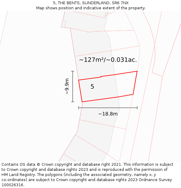 5, THE BENTS, SUNDERLAND, SR6 7NX: Plot and title map