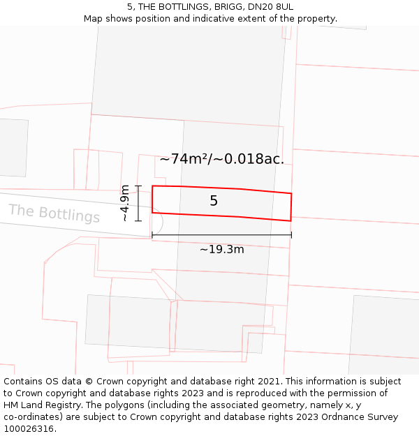 5, THE BOTTLINGS, BRIGG, DN20 8UL: Plot and title map
