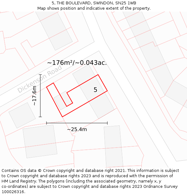 5, THE BOULEVARD, SWINDON, SN25 1WB: Plot and title map