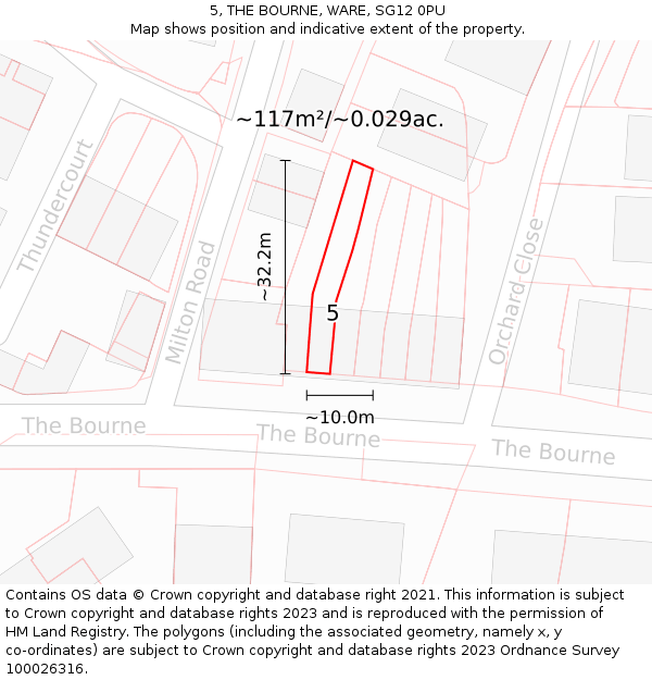5, THE BOURNE, WARE, SG12 0PU: Plot and title map
