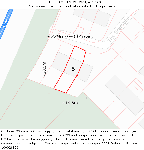 5, THE BRAMBLES, WELWYN, AL6 0PG: Plot and title map