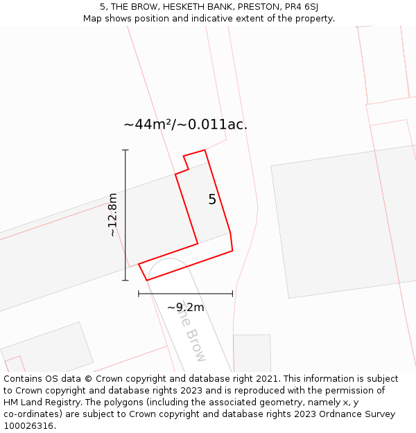 5, THE BROW, HESKETH BANK, PRESTON, PR4 6SJ: Plot and title map
