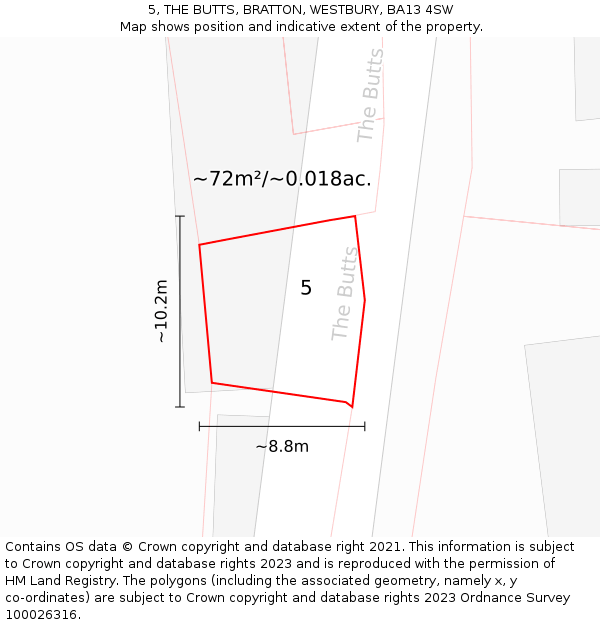 5, THE BUTTS, BRATTON, WESTBURY, BA13 4SW: Plot and title map