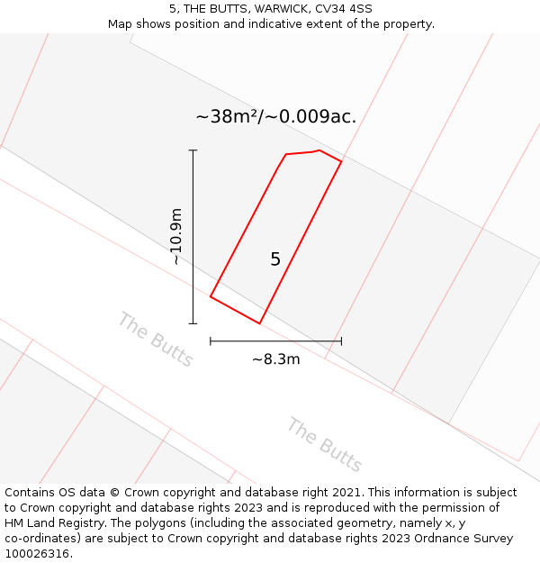 5, THE BUTTS, WARWICK, CV34 4SS: Plot and title map