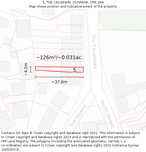 5, THE CAUSEWAY, DUNMOW, CM6 2AA: Plot and title map