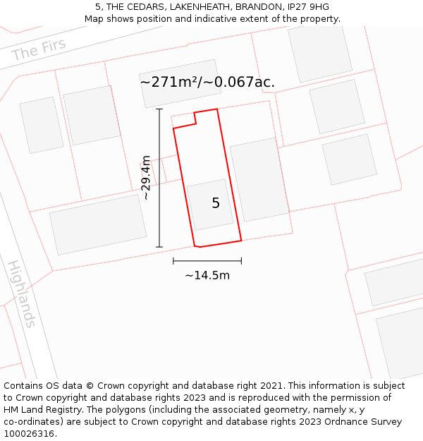 5, THE CEDARS, LAKENHEATH, BRANDON, IP27 9HG: Plot and title map