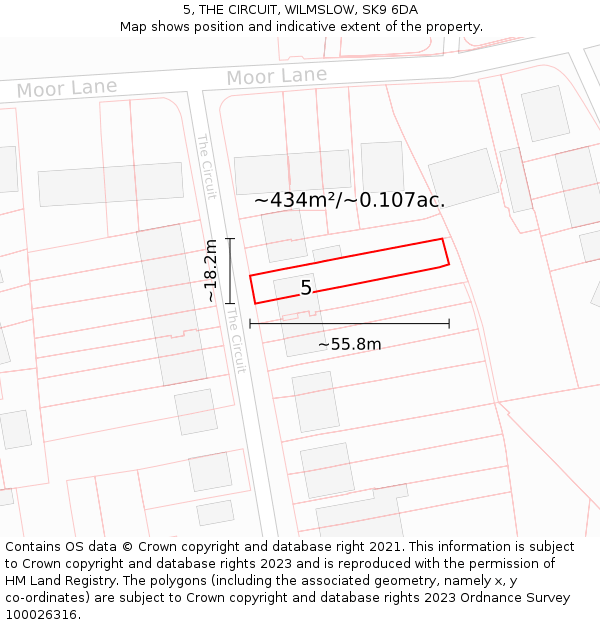 5, THE CIRCUIT, WILMSLOW, SK9 6DA: Plot and title map