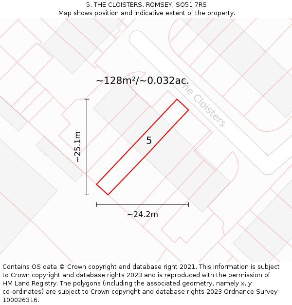5, THE CLOISTERS, ROMSEY, SO51 7RS: Plot and title map