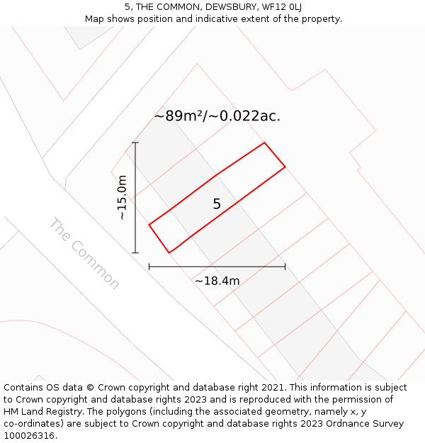 5, THE COMMON, DEWSBURY, WF12 0LJ: Plot and title map