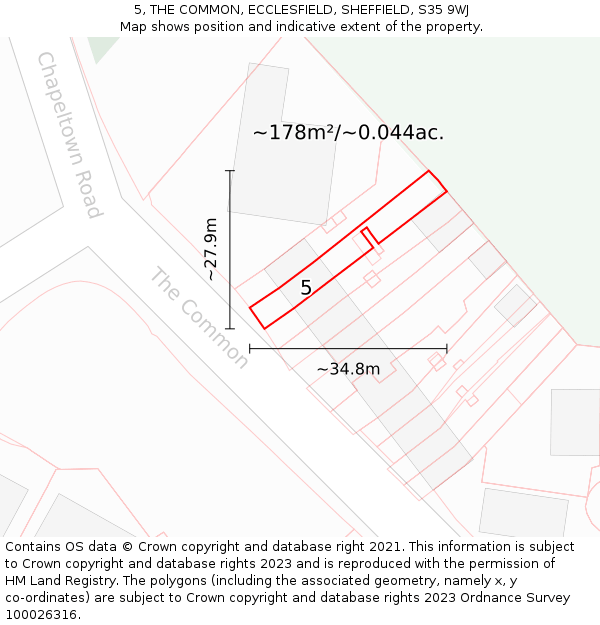 5, THE COMMON, ECCLESFIELD, SHEFFIELD, S35 9WJ: Plot and title map