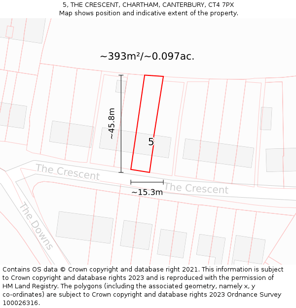 5, THE CRESCENT, CHARTHAM, CANTERBURY, CT4 7PX: Plot and title map