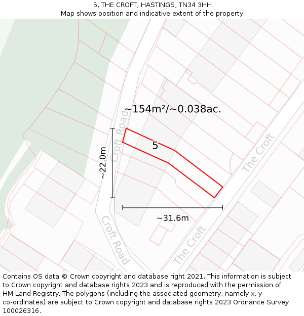 5, THE CROFT, HASTINGS, TN34 3HH: Plot and title map