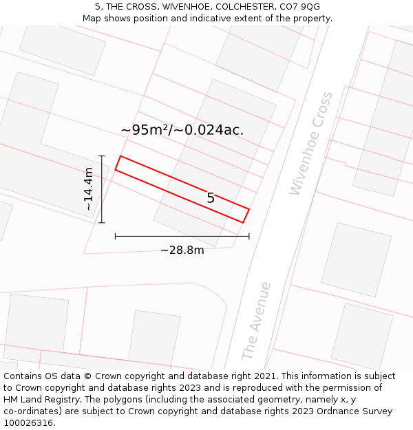 5, THE CROSS, WIVENHOE, COLCHESTER, CO7 9QG: Plot and title map