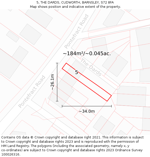 5, THE DARDS, CUDWORTH, BARNSLEY, S72 8FA: Plot and title map