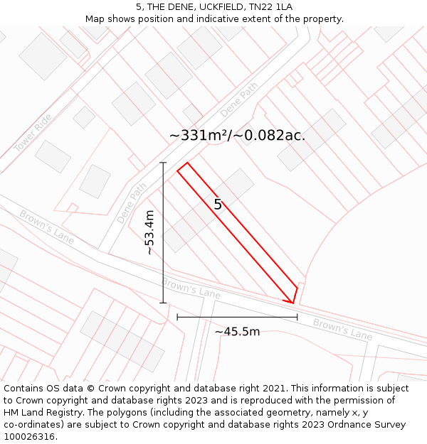 5, THE DENE, UCKFIELD, TN22 1LA: Plot and title map