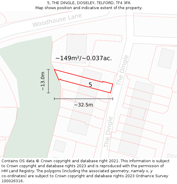 5, THE DINGLE, DOSELEY, TELFORD, TF4 3FA: Plot and title map