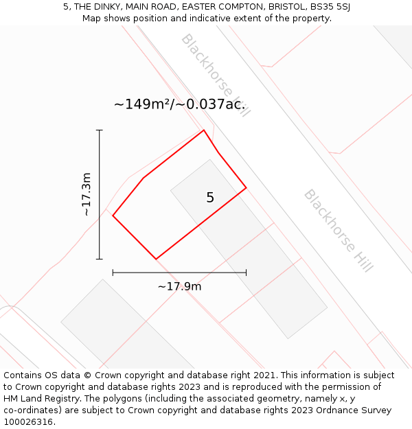 5, THE DINKY, MAIN ROAD, EASTER COMPTON, BRISTOL, BS35 5SJ: Plot and title map