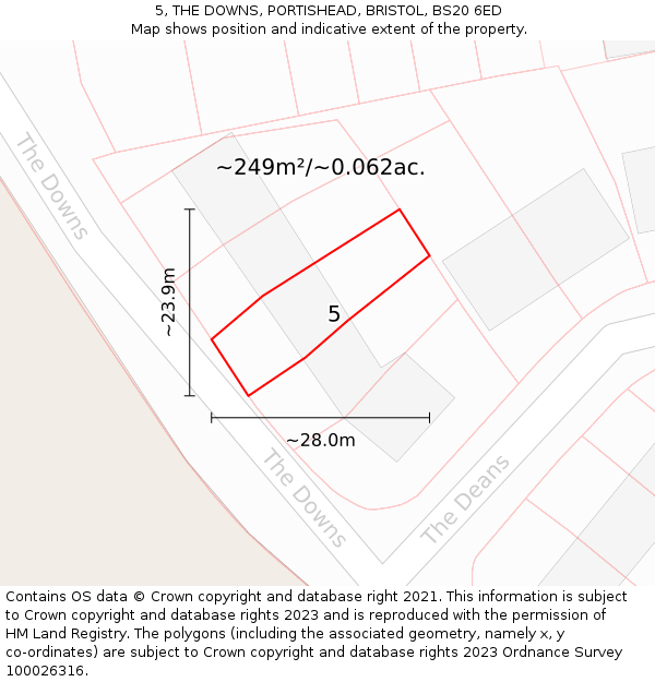 5, THE DOWNS, PORTISHEAD, BRISTOL, BS20 6ED: Plot and title map