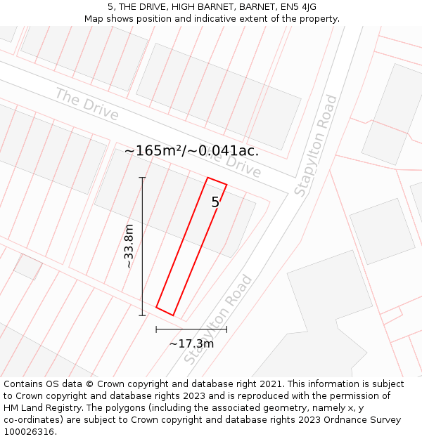 5, THE DRIVE, HIGH BARNET, BARNET, EN5 4JG: Plot and title map