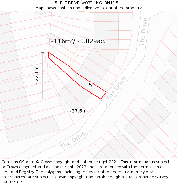 5, THE DRIVE, WORTHING, BN11 5LL: Plot and title map