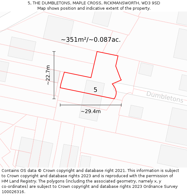 5, THE DUMBLETONS, MAPLE CROSS, RICKMANSWORTH, WD3 9SD: Plot and title map