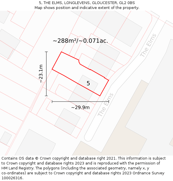 5, THE ELMS, LONGLEVENS, GLOUCESTER, GL2 0BS: Plot and title map