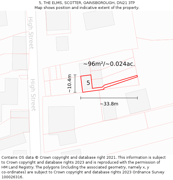 5, THE ELMS, SCOTTER, GAINSBOROUGH, DN21 3TP: Plot and title map