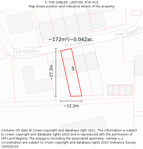 5, THE GABLES, LEISTON, IP16 4UZ: Plot and title map