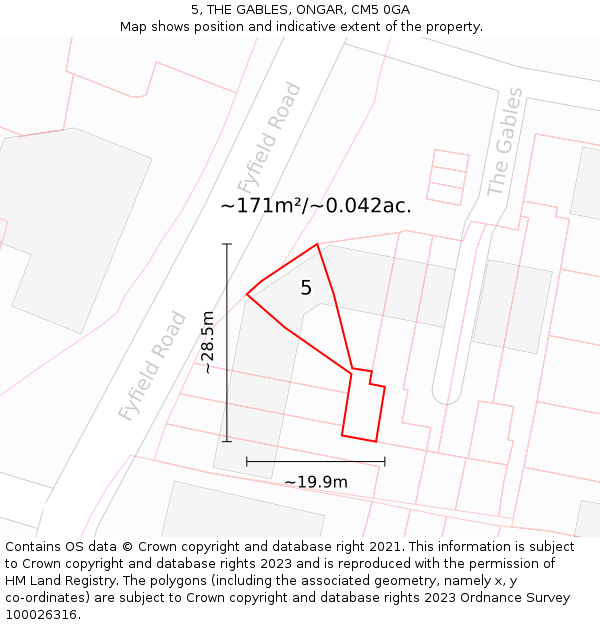 5, THE GABLES, ONGAR, CM5 0GA: Plot and title map