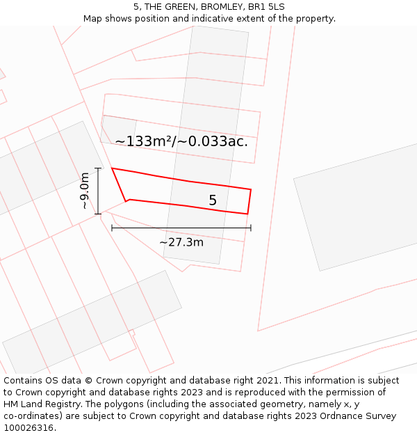 5, THE GREEN, BROMLEY, BR1 5LS: Plot and title map