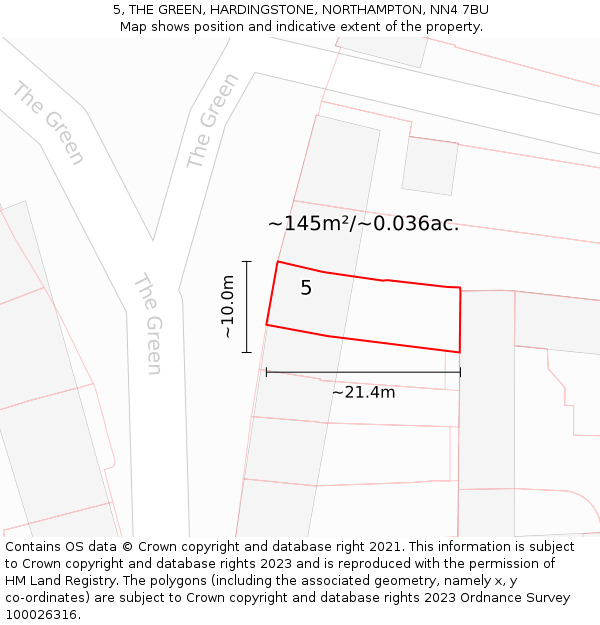 5, THE GREEN, HARDINGSTONE, NORTHAMPTON, NN4 7BU: Plot and title map