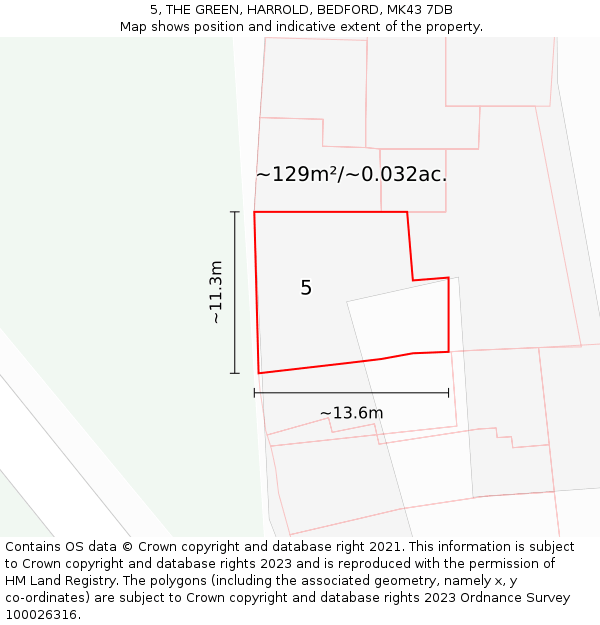 5, THE GREEN, HARROLD, BEDFORD, MK43 7DB: Plot and title map