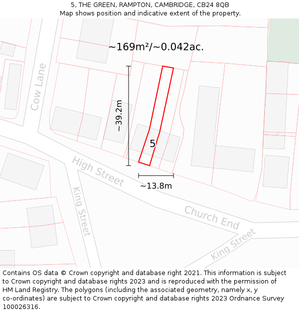 5, THE GREEN, RAMPTON, CAMBRIDGE, CB24 8QB: Plot and title map