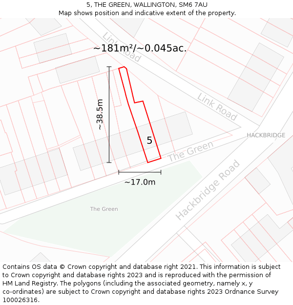 5, THE GREEN, WALLINGTON, SM6 7AU: Plot and title map