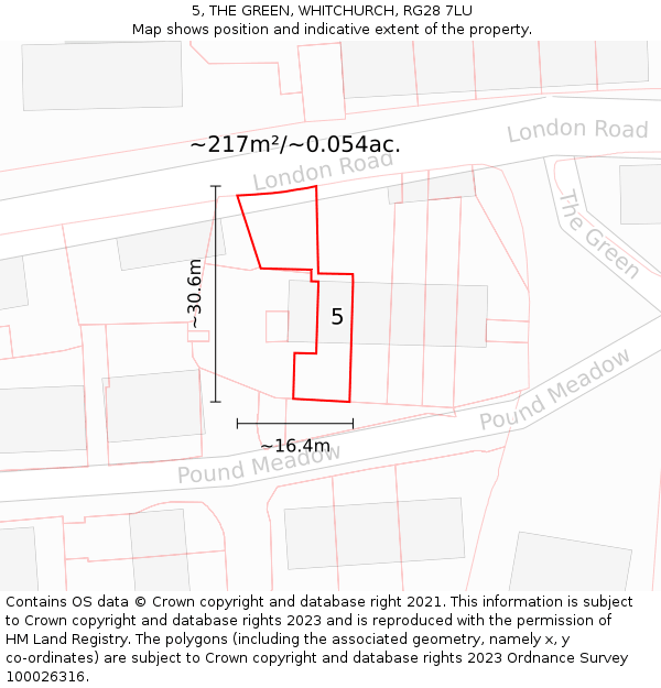 5, THE GREEN, WHITCHURCH, RG28 7LU: Plot and title map