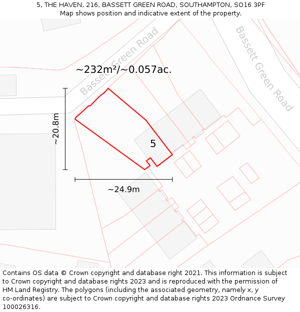 5, THE HAVEN, 216, BASSETT GREEN ROAD, SOUTHAMPTON, SO16 3PF: Plot and title map